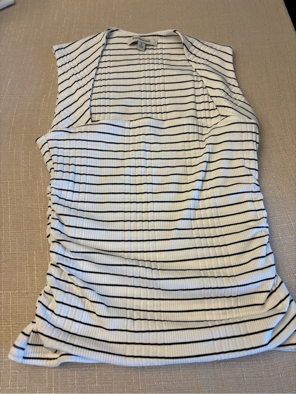 Francesca's Collections White and Black Striped Ribbed Tank